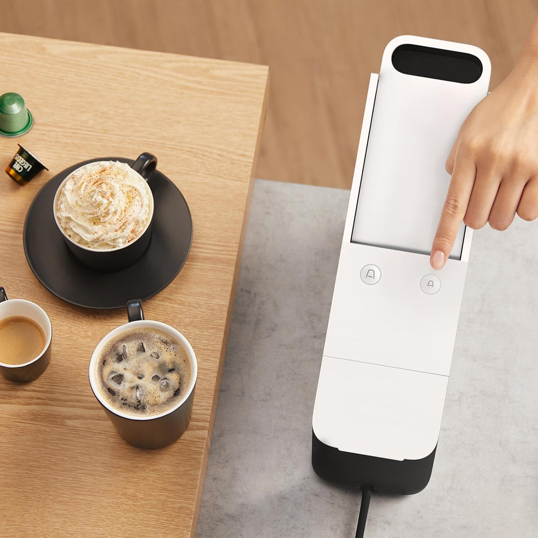 Xiaomi Mijia N1 complete coffee machine viewed from above, showing cup-size buttons