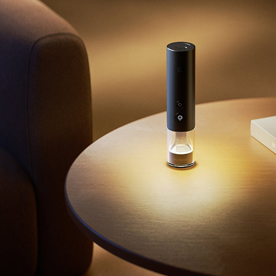 Mijia portable flashlight in candlelight mode on a table; manufacturer lighting illustration