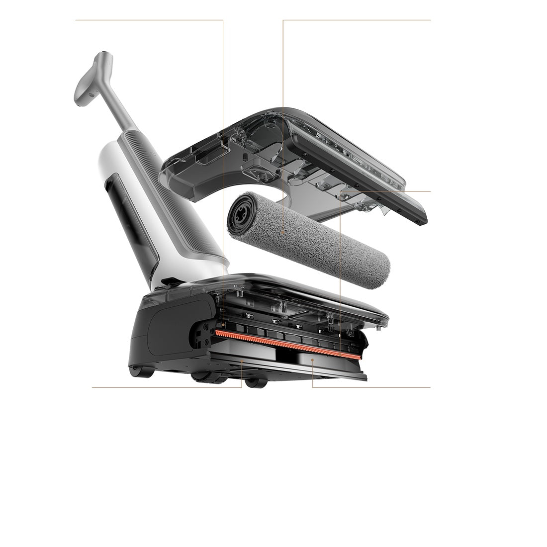 Mijia Vacuum 5 Pro exploded view of water tank and roller assembly