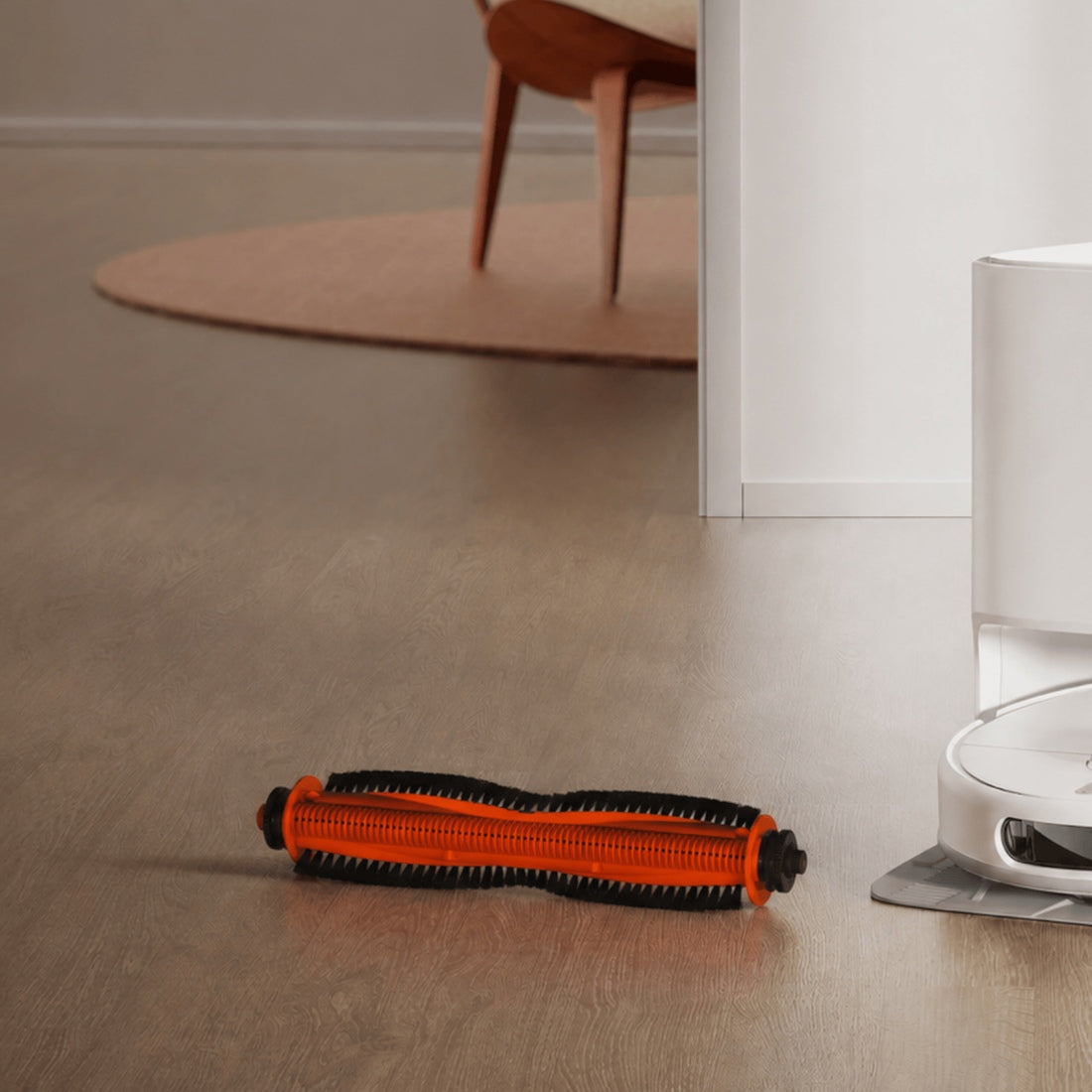 Xiaomi replacement hair-cutting brush in a home setting; robot not included