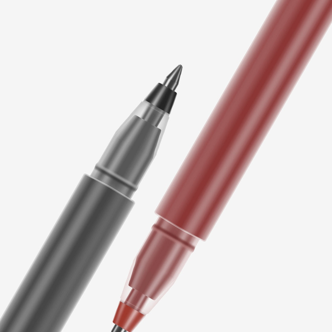 Manufacturer comparison of red and black pen tips; this listing is red only