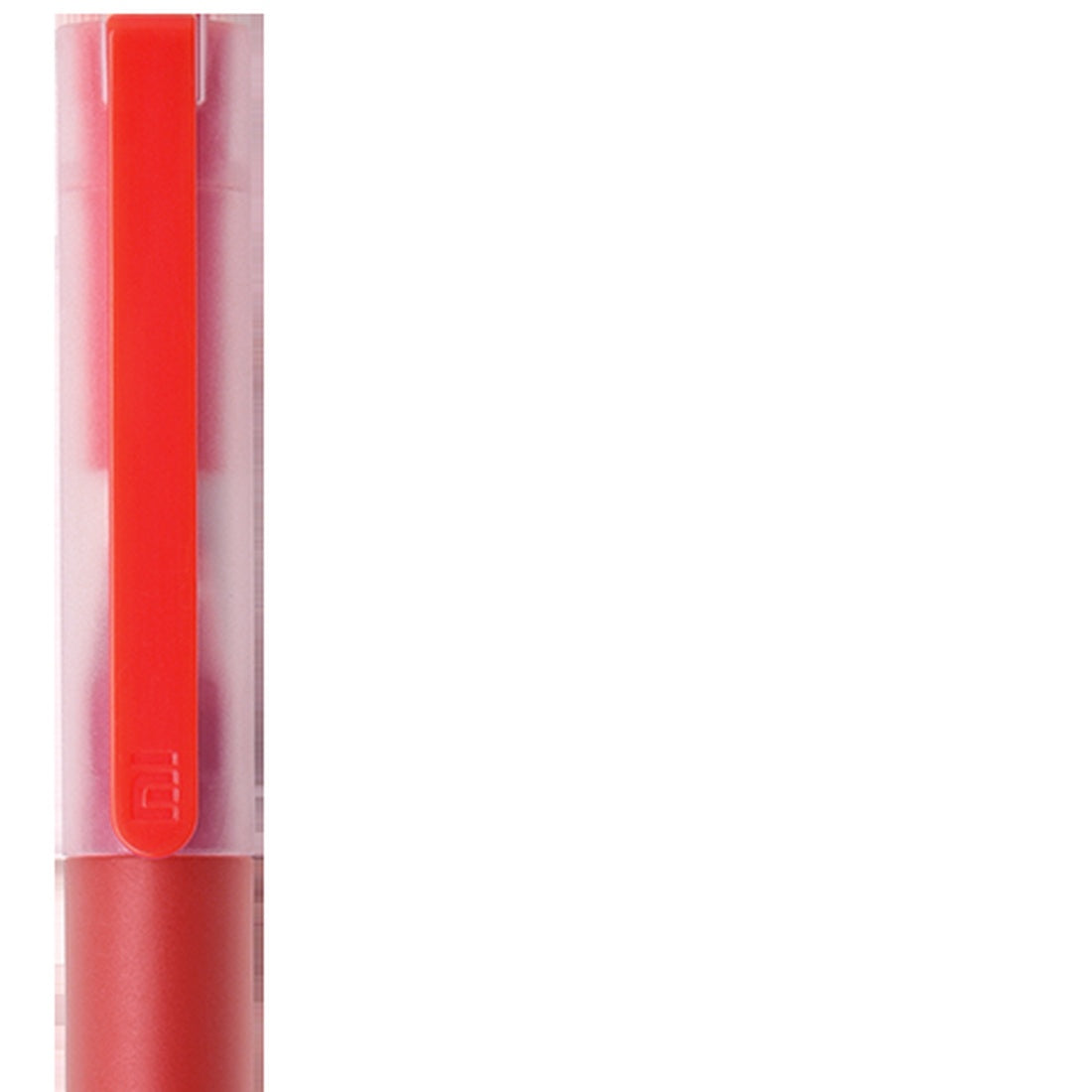 Red gel pen cap and pocket clip close-up