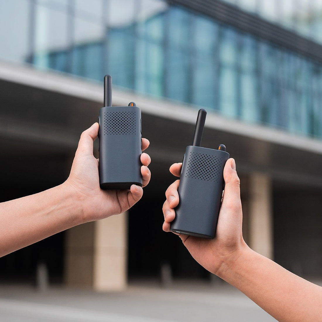 Two Walkie Talkie 3 Chat Edition units demonstrating communication; one supplied