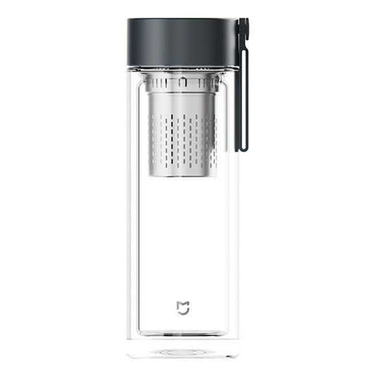 Xiaomi Mijia 400ml double-layer glass tea bottle in metallic grey on white background