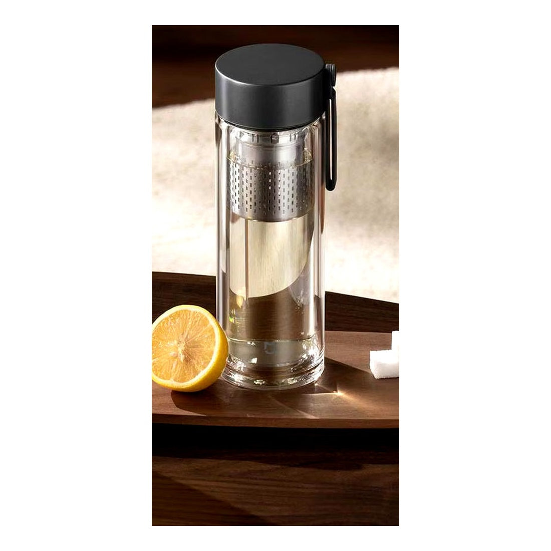 Metallic grey Mijia glass tea bottle with removable stainless steel infuser