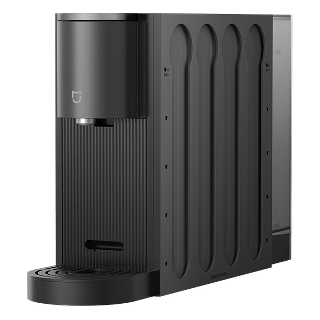Xiaomi Mijia Capsule Coffee Machine S1, complete black machine and capsule holder on white