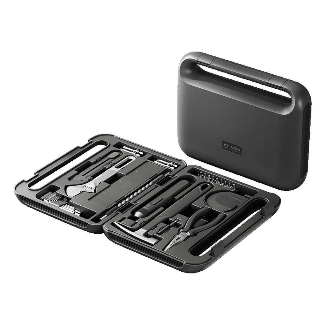 Xiaomi Mijia Tool Box China version, open tool case and included tools on white