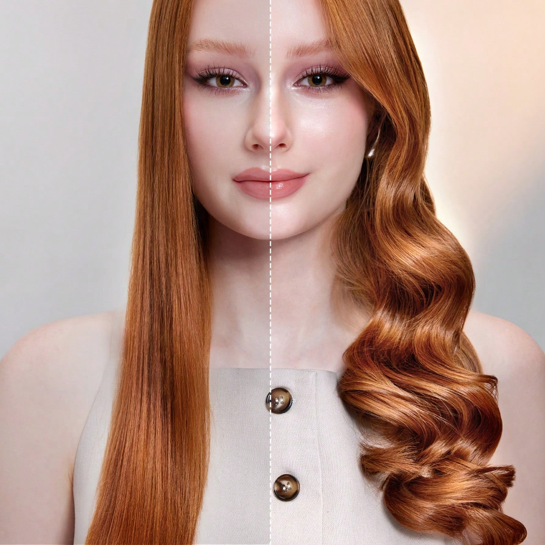 SHEGLAM manufacturer illustration comparing straight hair and curls; results vary