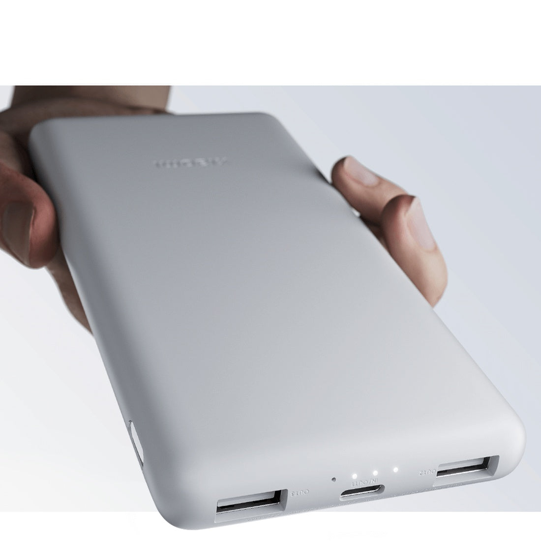 USB-C and two USB-A ports on the Xiaomi 10000mAh Lite power bank