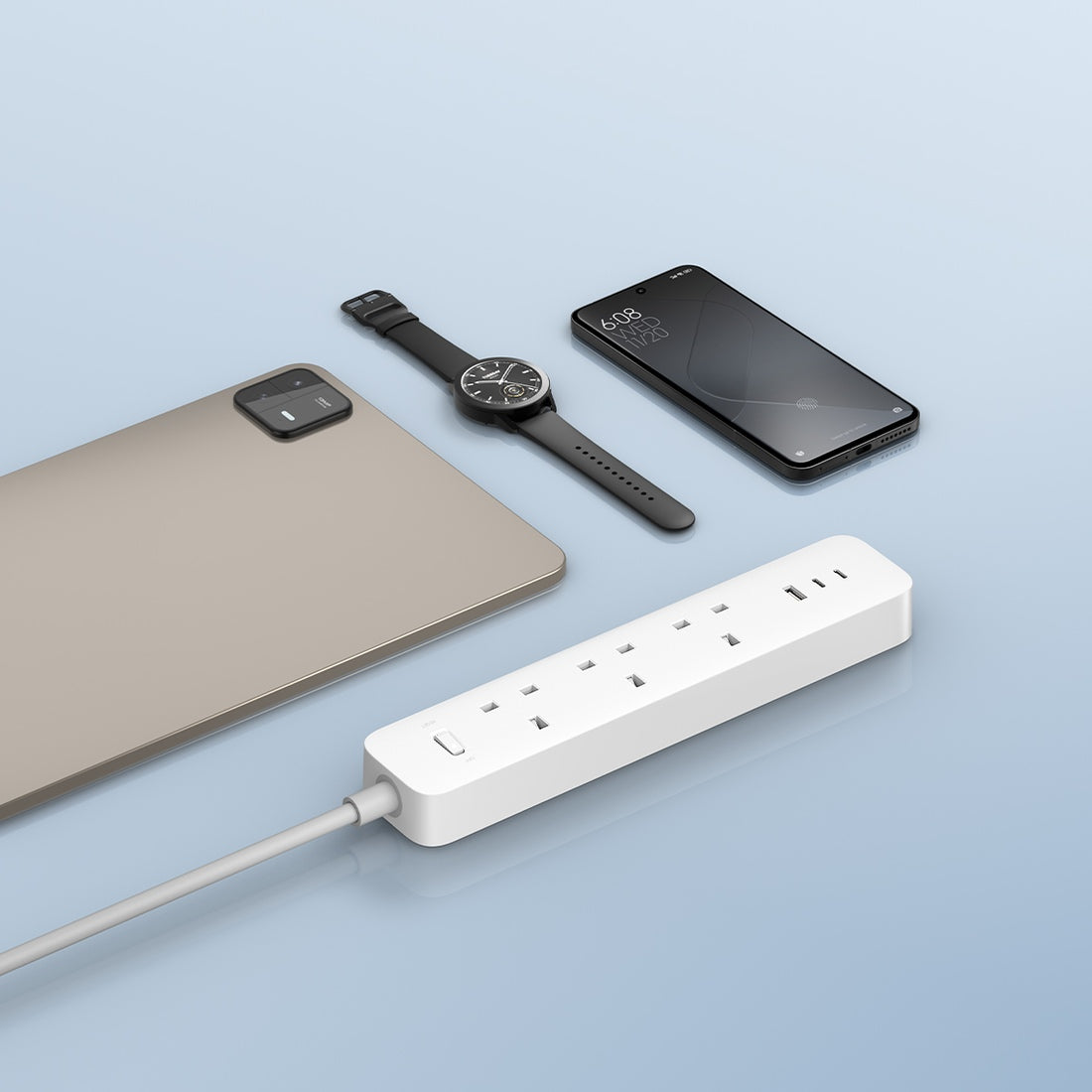 Xiaomi 20W Power Strip UK for a desktop setup; devices sold separately
