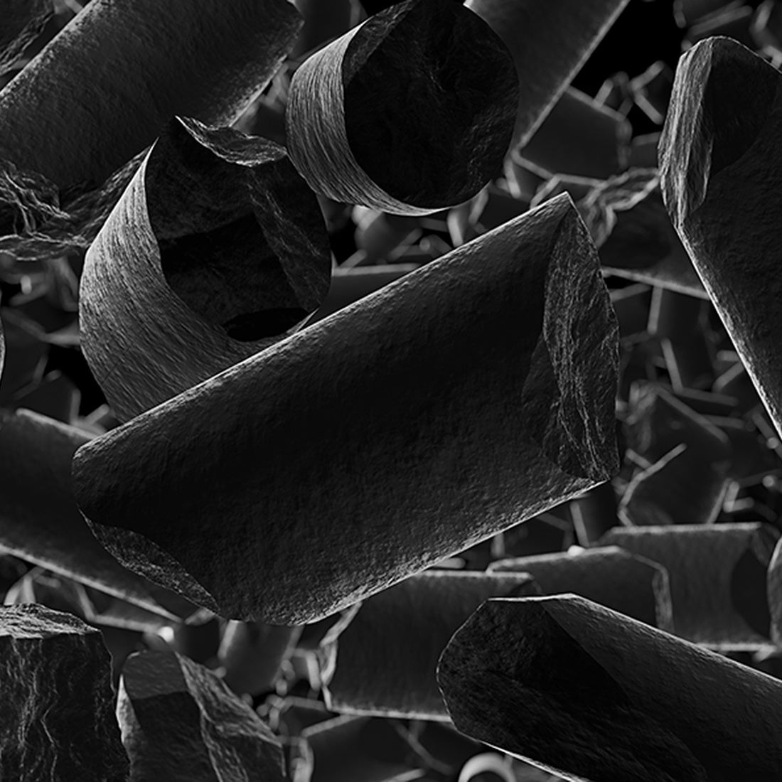 Activated carbon filtration material microscopic illustration