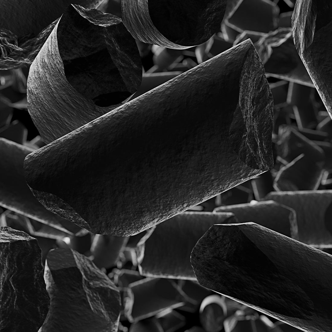 Activated carbon filter material microscopic illustration