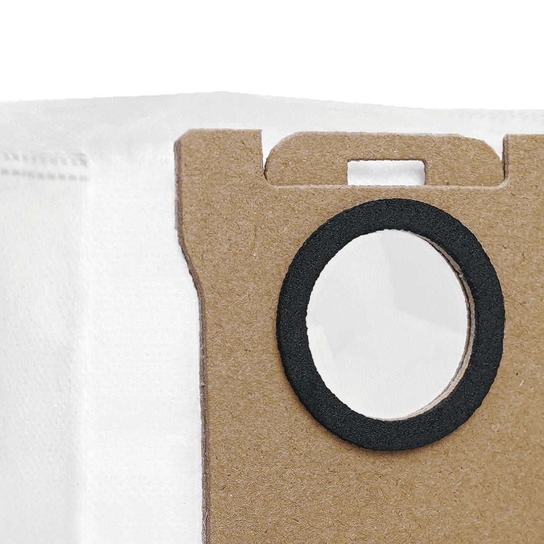 Close view of dust bag cardboard mounting collar and sealing ring