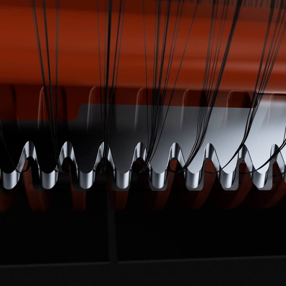 Manufacturer illustration of concealed blades cutting collected hair
