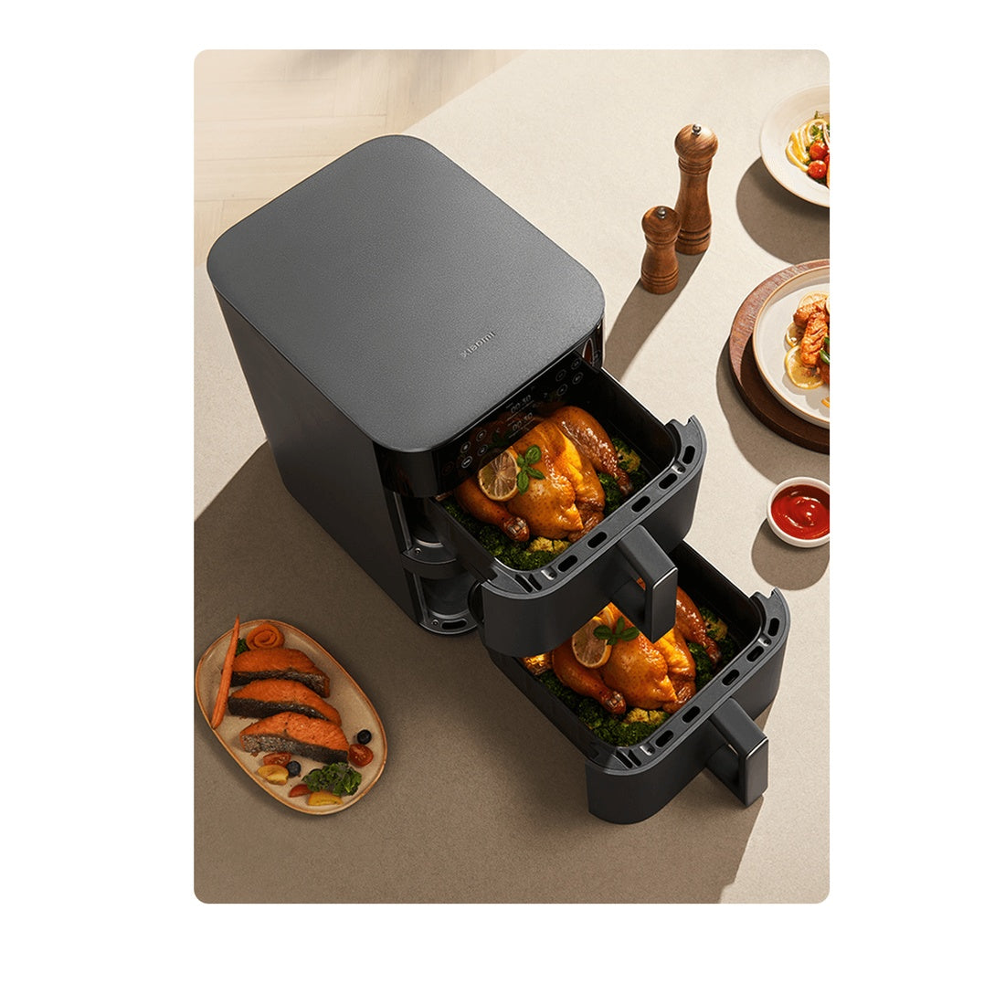 Xiaomi 12L double stack air fryer with both baskets open