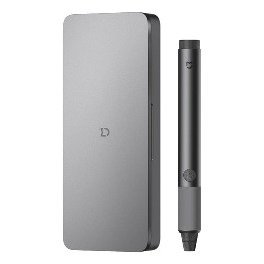 Xiaomi Mijia Rotary Tool Kit gray tool pen and storage case on a white background