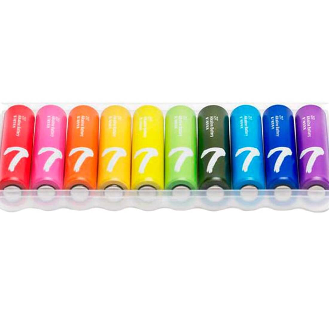 Xiaomi AAA Rainbow Batteries in their reusable storage container