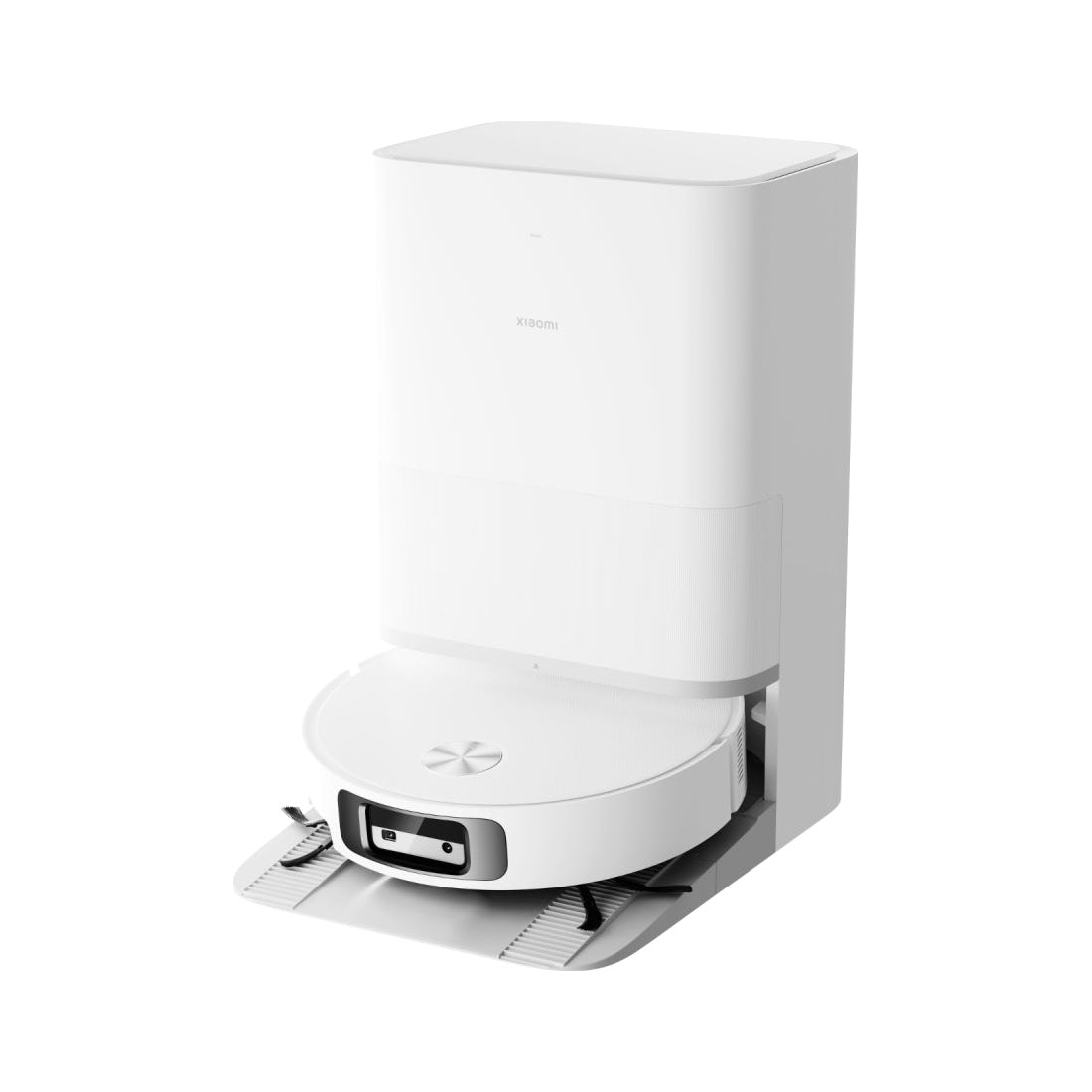 Xiaomi Robot Vacuum 6 EU white robot vacuum with omni station on a white background