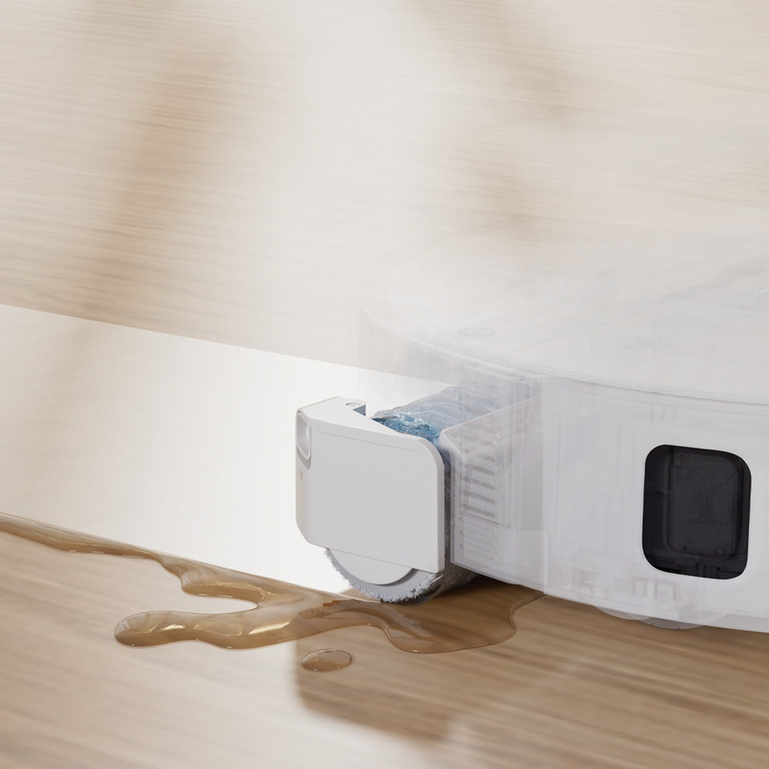 Xiaomi Robot Vacuum 6 running-water roller mop cleaning a spill