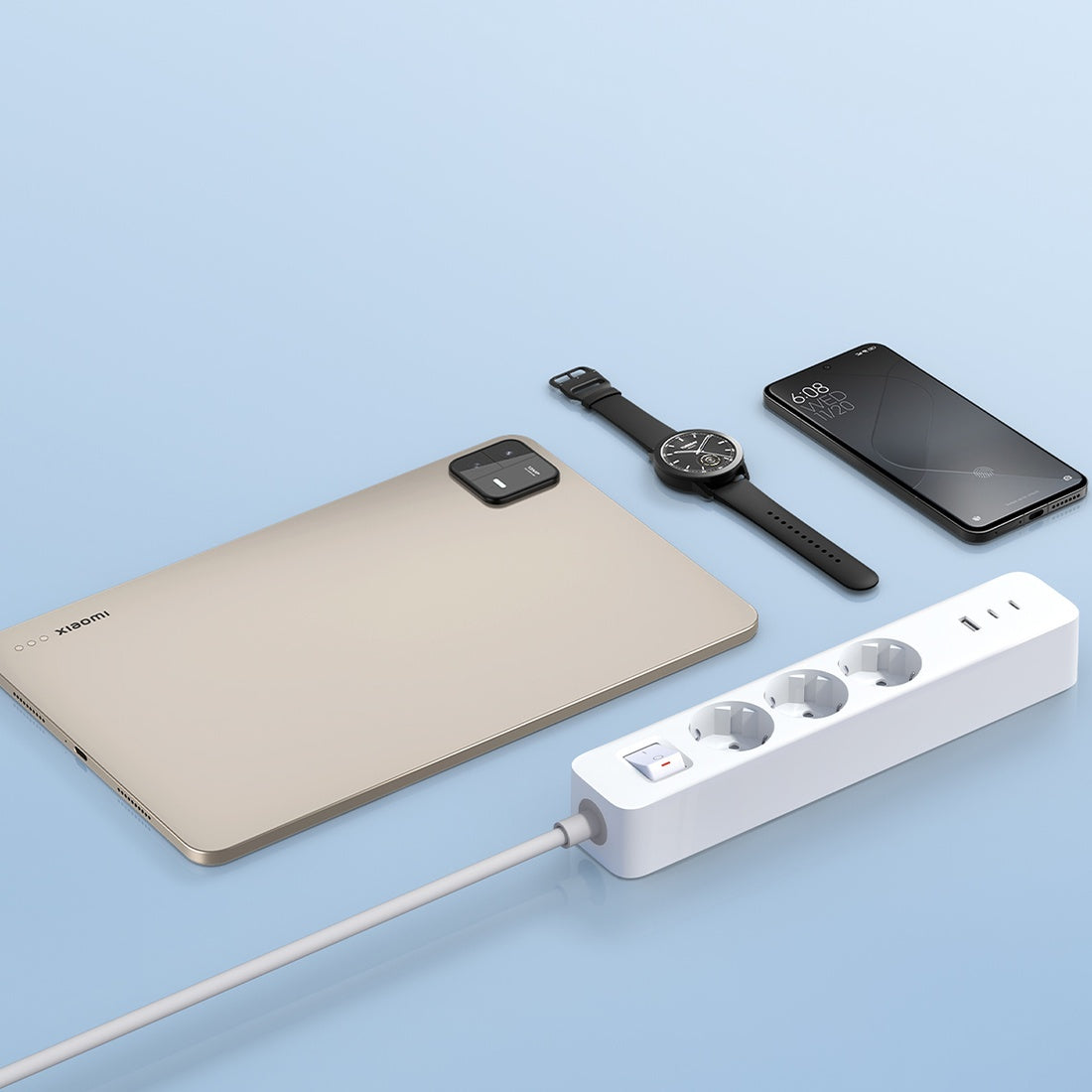 Xiaomi European power strip on a desk; other devices not included