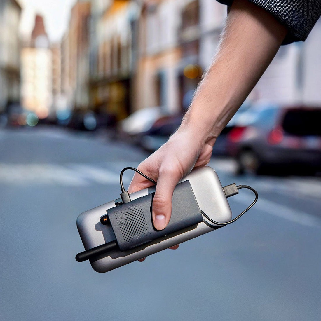 Walkie Talkie 3 Chat Edition carried by its rear clip